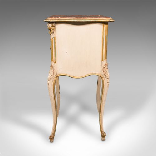 fig 4. Antique Bedside Cabinet, French, Painted Pine, Marble, Pot Cupboard, Victorian
