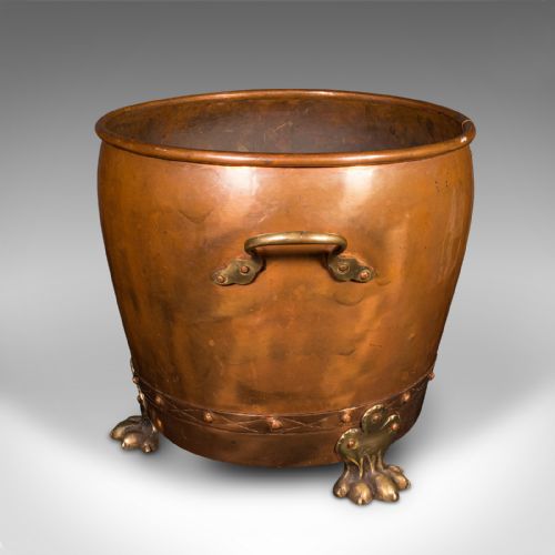 fig 2. Antique Fireside Bin, English Copper, Brass, Coal, Log Bucket, Victorian, C.1880