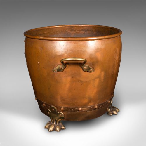 fig 3. Antique Fireside Bin, English Copper, Brass, Coal, Log Bucket, Victorian, C.1880