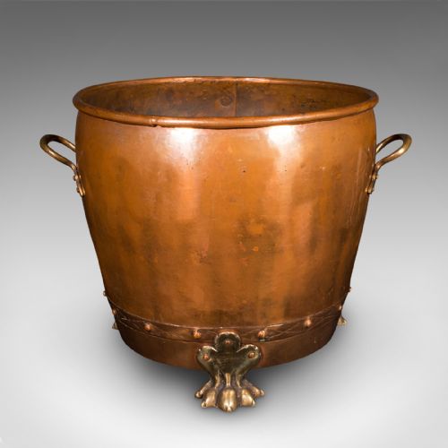 fig 4. Antique Fireside Bin, English Copper, Brass, Coal, Log Bucket, Victorian, C.1880