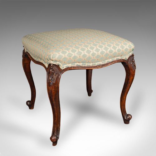 Antique Dressing Stool, English, Walnut, Footstool, Bedroom Rest, Victorian