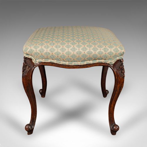 fig 1. Antique Dressing Stool, English, Walnut, Footstool, Bedroom Rest, Victorian