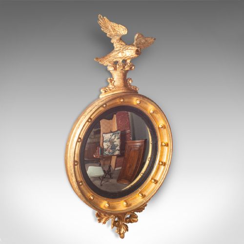 Antique Decorative Convex Mirror, English, Giltwood, Eagle Surmount, Victorian