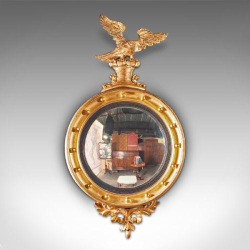 fig 1. Antique Decorative Convex Mirror, English, Giltwood, Eagle Surmount, Victorian