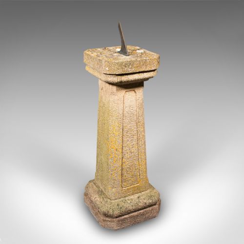 Antique Garden Sundial, English, Stone Pedestal, Bronze Gnomon, Decor, Edwardian
