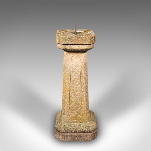 fig 1. Antique Garden Sundial, English, Stone Pedestal, Bronze Gnomon, Decor, Edwardian