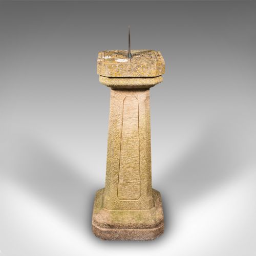 fig 2. Antique Garden Sundial, English, Stone Pedestal, Bronze Gnomon, Decor, Edwardian