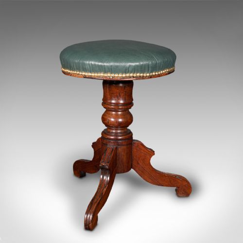 Antique Piano Stool, English, Leather, Riser, Recital, Dressing, Victorian, 1850