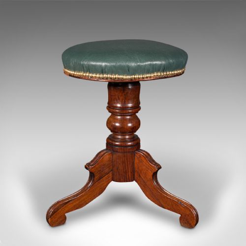 fig 1. Antique Piano Stool, English, Leather, Riser, Recital, Dressing, Victorian, 1850