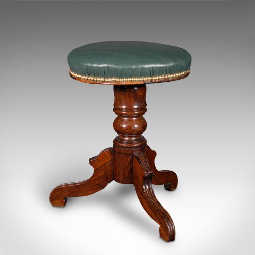 fig 2. Antique Piano Stool, English, Leather, Riser, Recital, Dressing, Victorian, 1850