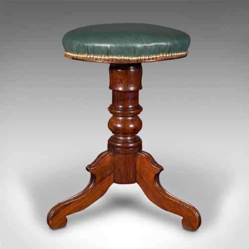 fig 3. Antique Piano Stool, English, Leather, Riser, Recital, Dressing, Victorian, 1850