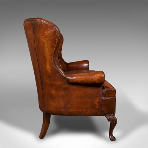 fig 2. Antique Button Back Sofa, English, Leather, 2 Seater, Club Settee, Edwardian