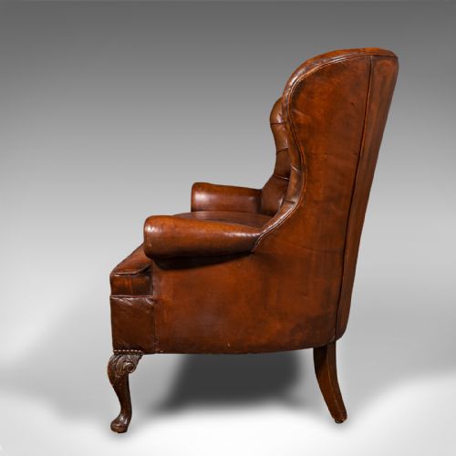 fig 3. Antique Button Back Sofa, English, Leather, 2 Seater, Club Settee, Edwardian
