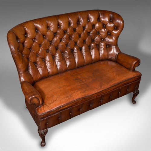 fig 5. Antique Button Back Sofa, English, Leather, 2 Seater, Club Settee, Edwardian