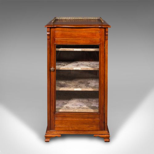 ANTIQUE MUSIC CABINET ENGLISH WALNUT GLASS DISPLAY CASE BOOKCASE EDWARDIAN - ADDITIONAL PHOTO 2