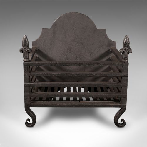 fig 1. Antique Fire Grate, English, Cast Iron, Fireplace, Basket, Late Victorian, 1900