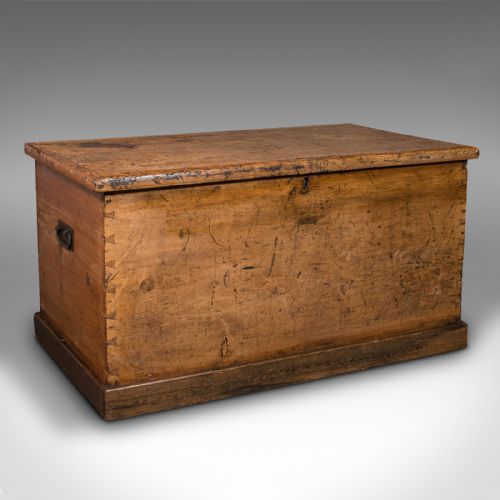 Large Antique Shipping Trunk, English, Pine Linen Chest, Coffee Table, Victorian