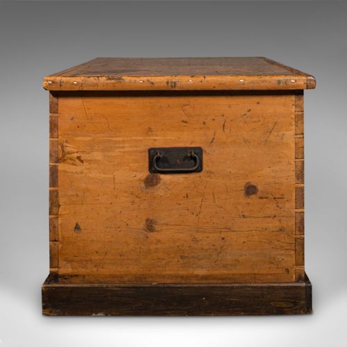 fig 1. Large Antique Shipping Trunk, English, Pine Linen Chest, Coffee Table, Victorian