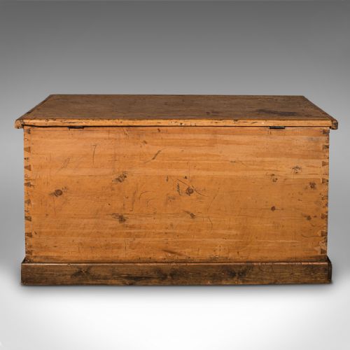 fig 3. Large Antique Shipping Trunk, English, Pine Linen Chest, Coffee Table, Victorian