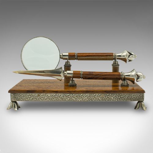 fig 1. Antique Reception Desk Letter Set, English, Walnut, Magnifying Glass, Victorian