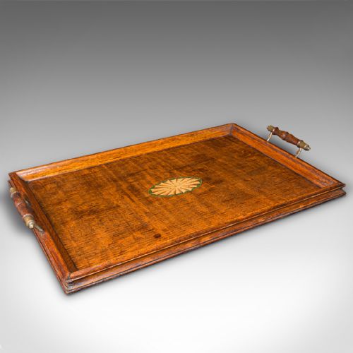 Antique Serving Tray, English, Oak, Brass, Afternoon Tea, Edwardian, Circa 1910