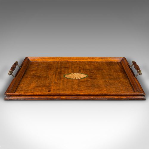 fig 1. Antique Serving Tray, English, Oak, Brass, Afternoon Tea, Edwardian, Circa 1910