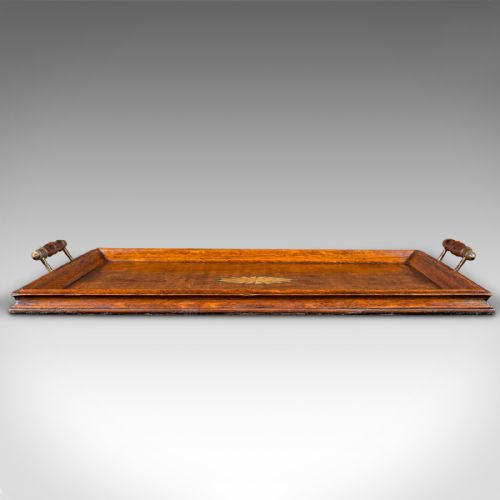fig 2. Antique Serving Tray, English, Oak, Brass, Afternoon Tea, Edwardian, Circa 1910