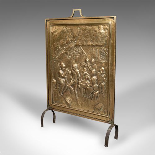 fig 2. Antique Decorative Fire Screen, French, Brass, Fireside Heat Shield, Victorian