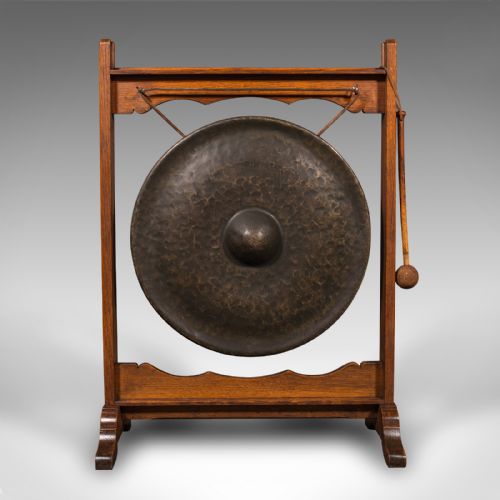 fig 1. Large Antique Ceremonial Dinner Gong, English, Oak, Bronze, Victorian, C.1900