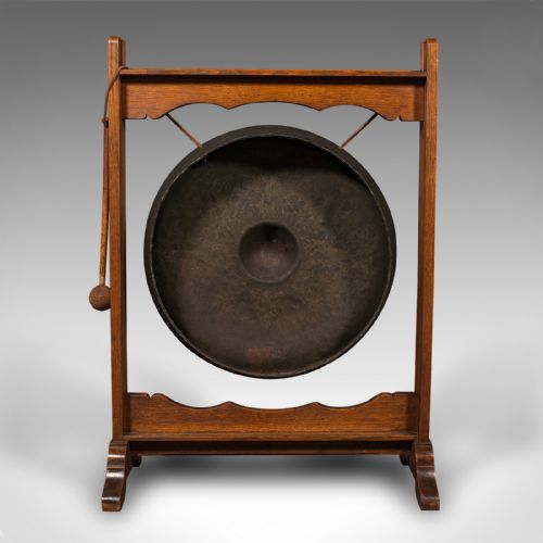 fig 2. Large Antique Ceremonial Dinner Gong, English, Oak, Bronze, Victorian, C.1900