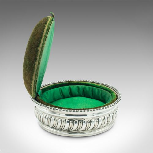 fig 3. Antique Ladies Needlework Box, English, Velvet, Plated, Pincushion, Victorian