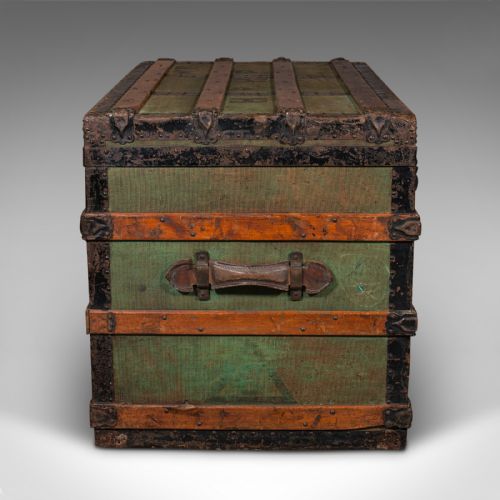 fig 2. Large Antique Steamer Trunk, Scottish, Canvas, Shipping Chest, Victorian, C.1890