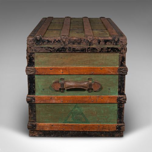 fig 4. Large Antique Steamer Trunk, Scottish, Canvas, Shipping Chest, Victorian, C.1890