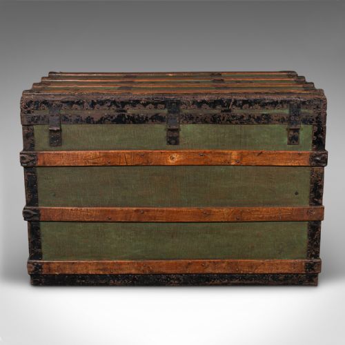 fig 5. Large Antique Steamer Trunk, Scottish, Canvas, Shipping Chest, Victorian, C.1890