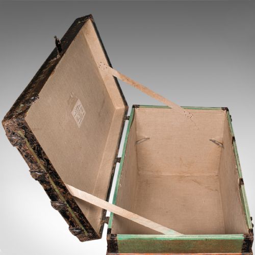 fig 7. Large Antique Steamer Trunk, Scottish, Canvas, Shipping Chest, Victorian, C.1890