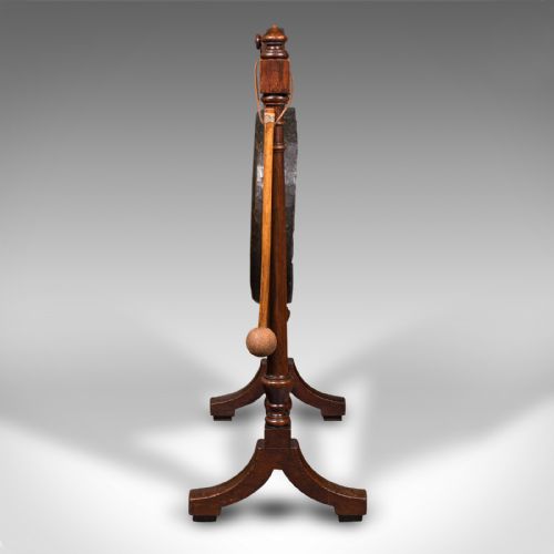Antique Floorstanding Dinner Gong, English, Oak, Bronze, Ceremonial, Victorian