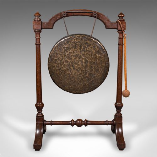 fig 1. Antique Floorstanding Dinner Gong, English, Oak, Bronze, Ceremonial, Victorian