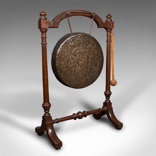 fig 2. Antique Floorstanding Dinner Gong, English, Oak, Bronze, Ceremonial, Victorian