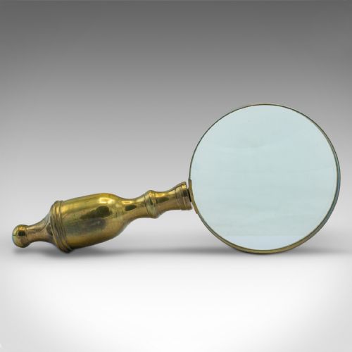 fig 1. Antique Magnifying Glass, English, Brass, Optical Reading Aid, Edwardian, C.1910