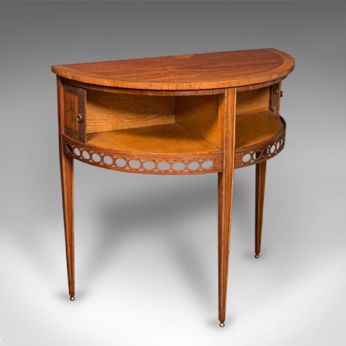 ANTIQUE DEMI LUNE CRYSTAL CABINET ENGLISH TABLE GEORGIAN REVIVAL VICTORIAN - ADDITIONAL PHOTO 1