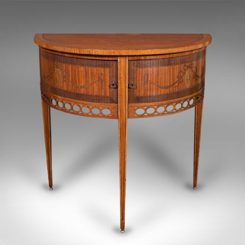 ANTIQUE DEMI LUNE CRYSTAL CABINET ENGLISH TABLE GEORGIAN REVIVAL VICTORIAN - ADDITIONAL PHOTO 4