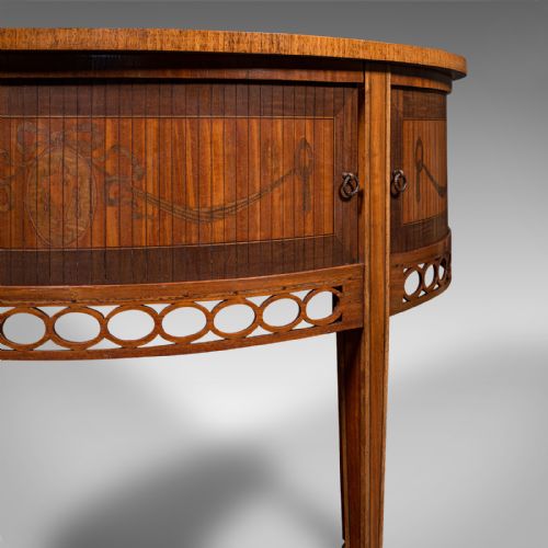ANTIQUE DEMI LUNE CRYSTAL CABINET ENGLISH TABLE GEORGIAN REVIVAL VICTORIAN - ADDITIONAL PHOTO 11