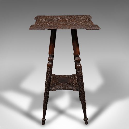 fig 1. Small Antique Lamp Table, Indian, Carved Teak, Decorative, Occasional, Victorian