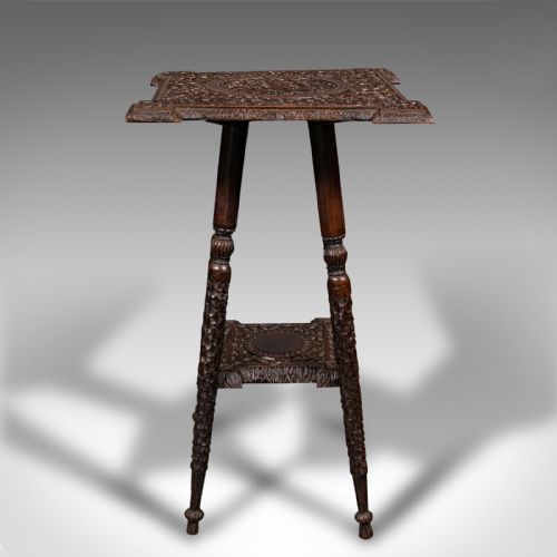 fig 2. Small Antique Lamp Table, Indian, Carved Teak, Decorative, Occasional, Victorian