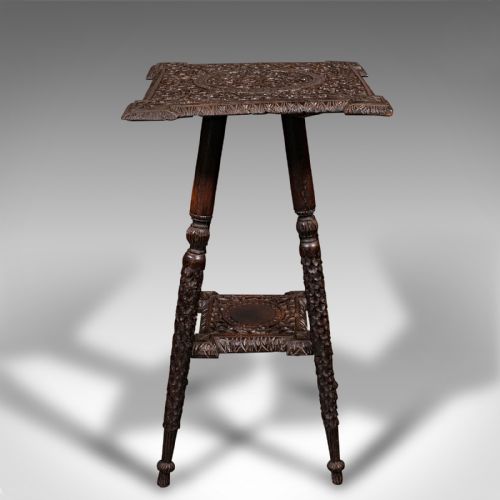 fig 3. Small Antique Lamp Table, Indian, Carved Teak, Decorative, Occasional, Victorian