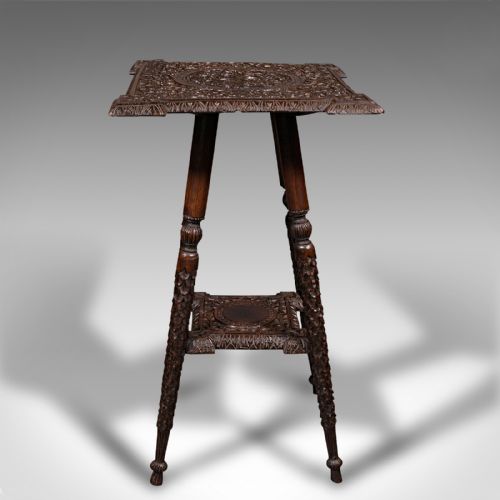 fig 4. Small Antique Lamp Table, Indian, Carved Teak, Decorative, Occasional, Victorian