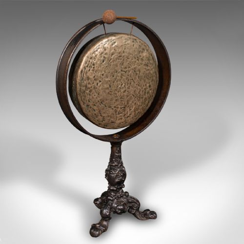 Antique Dining Hall Gong, English Bronze, Cast Iron, Ceremonial, Victorian, 1850
