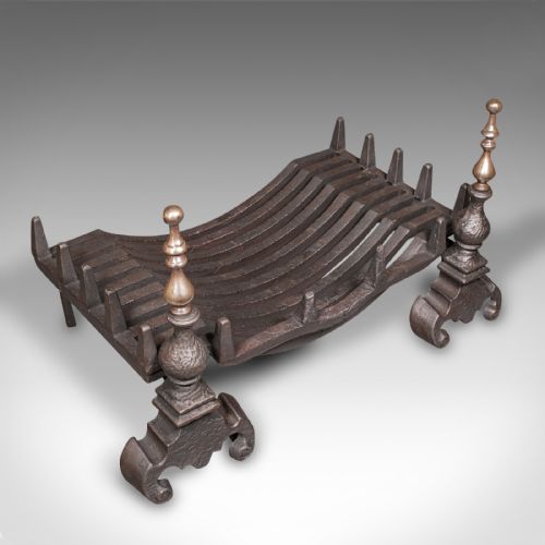 fig 3. Antique Fire Grate, English, Cast Iron, Brass, Andirons, Fireplace, Victorian