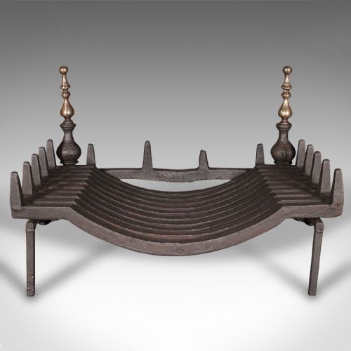 fig 4. Antique Fire Grate, English, Cast Iron, Brass, Andirons, Fireplace, Victorian