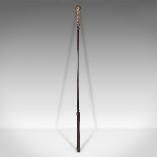 fig 1. Antique Fire Poker, English, Cast Iron, Brass, Decor, Fireside Tool, Georgian